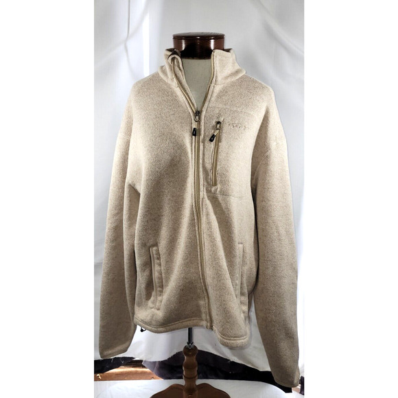 Orvis Trout Bum Mens Large Beige Full Zip Long Sleeve Outdoor Pockets Sweater - Picture 1 of 13
